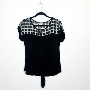 Carol Rose Short Sleeve Black & White Tee with Front Tie